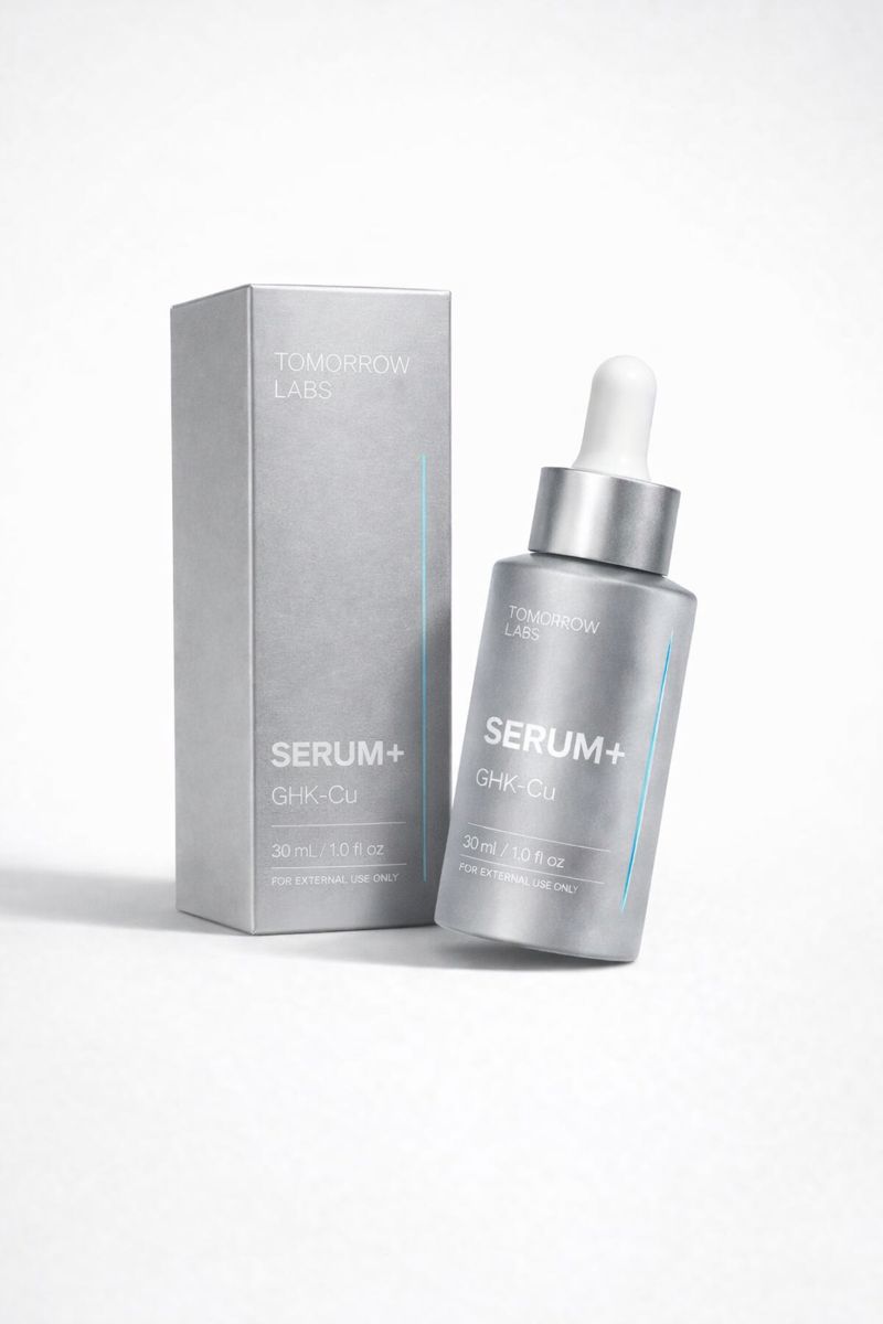 SERUM+ GHK-Cu bottle with premium packaging box